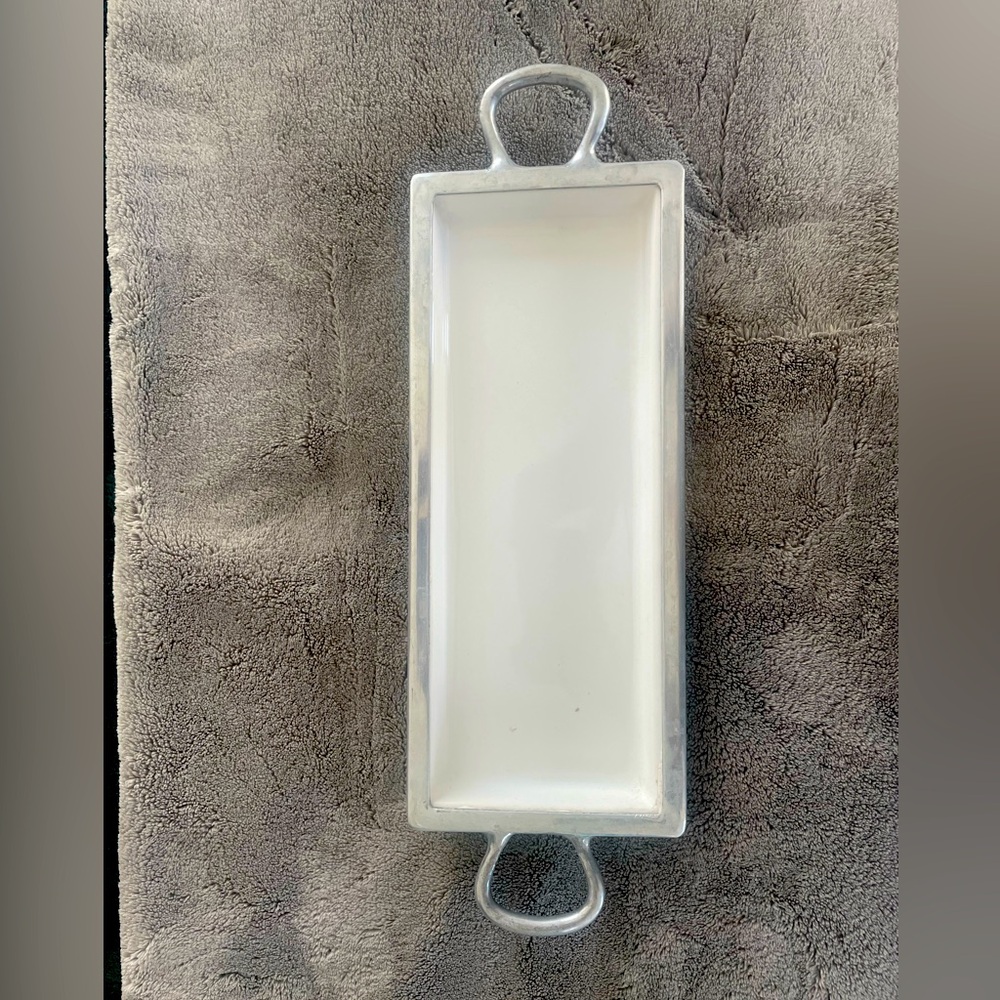 Pewter and ceramic tray